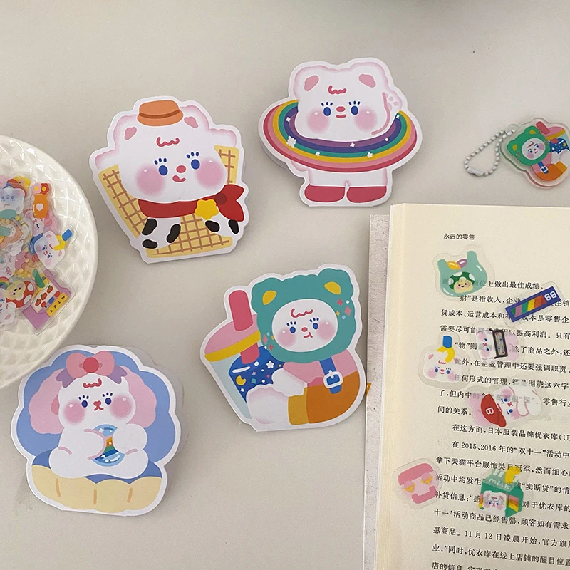 48pcs Cute Cream Bear Stickers Korean Ins Decoration Journal Sticker Scrapbooking Album Stick Label Flakes Stationery