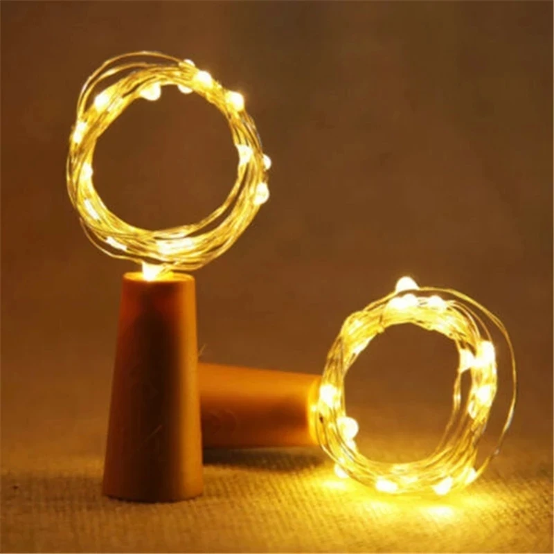 Guirnalda de luces LED de alambre plateado de cobre, tapón de botella para artesanía de vidrio, decoración de boda y Navidad, 1 unidad, 1M, 2M