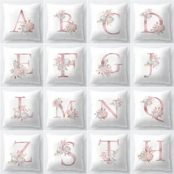Pink Letter Decorative Floral Pillow Gold Alphabet Cushion for Sofa Polyester Pillowcase Decoration Salon