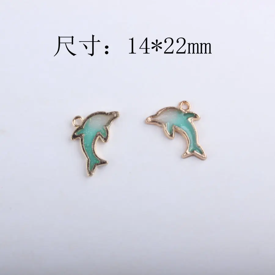 10pcs/Lot 14*22mm Dolphin Double Enamel Charms Pearlescent Drop Oil Pendants for DIY Bracelet Necklace KeyChain DIY Accessory