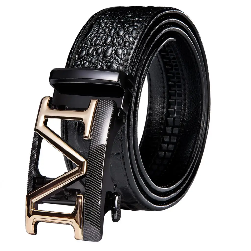 

Alloy Automatic Buckles Mens Belts Black Crocodile Pattern Leather Men Belt Ratchet Waistband Straps Casual for Jeans Wedding