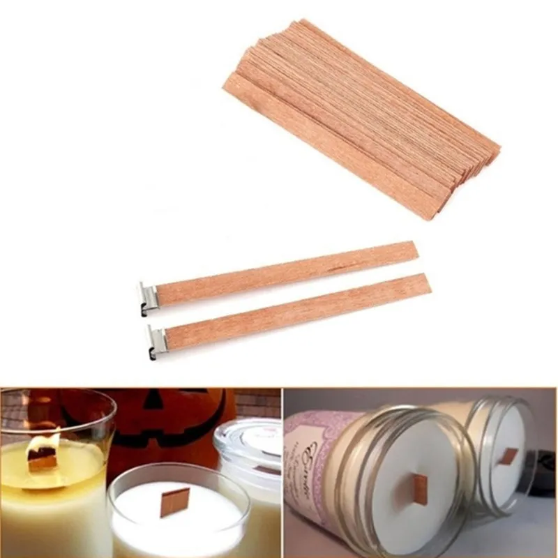 20PCS Natural Wood Wax Wick DIY Candle Material Soy Wax Aromatherapy Smokeless Environmental Protection Wood Chip Wick Holder