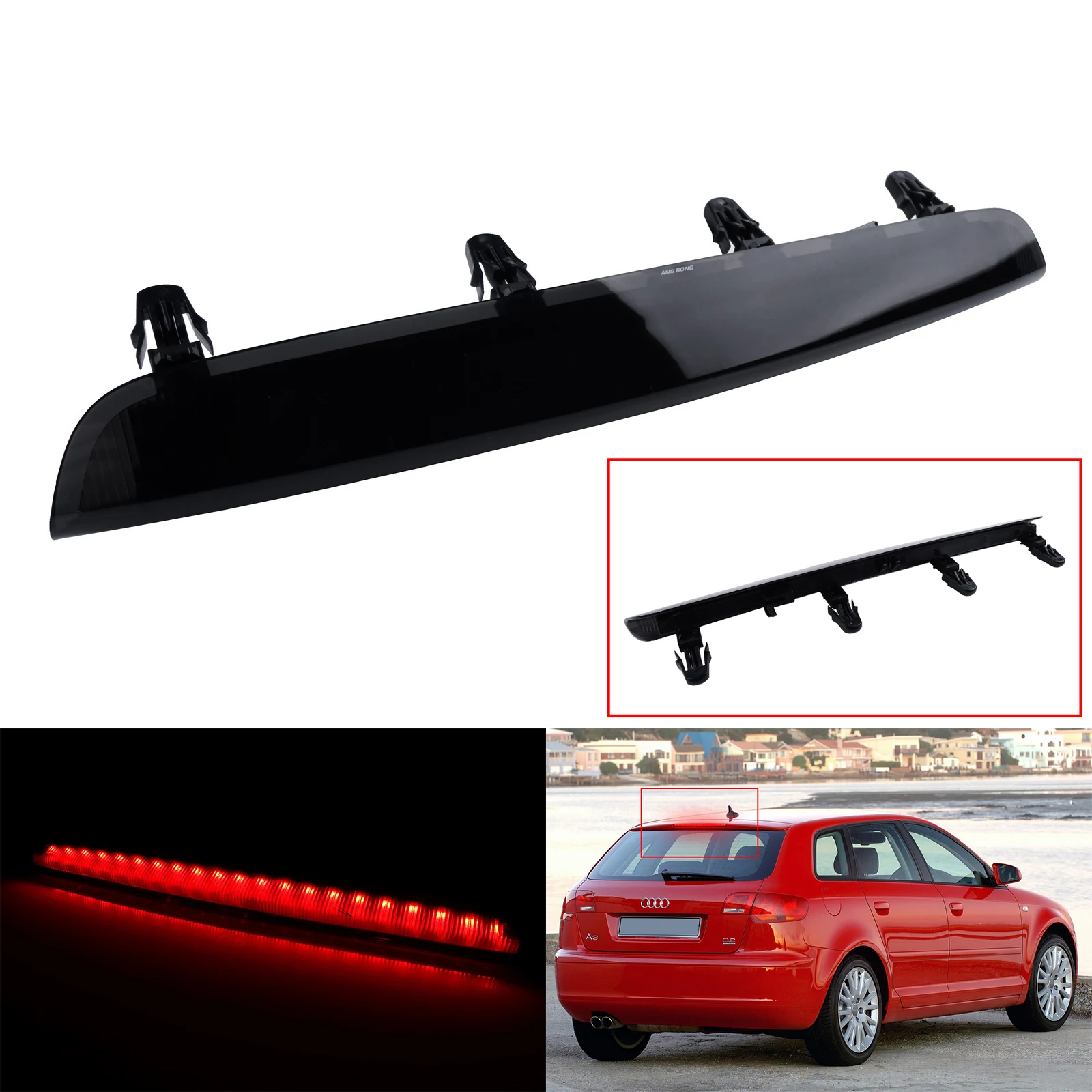 ANGRONG 1X For 04-12 Audi A3 8P II Hatchback High Level 3rdStop Lamp LED Tail Brake Light Black Lens