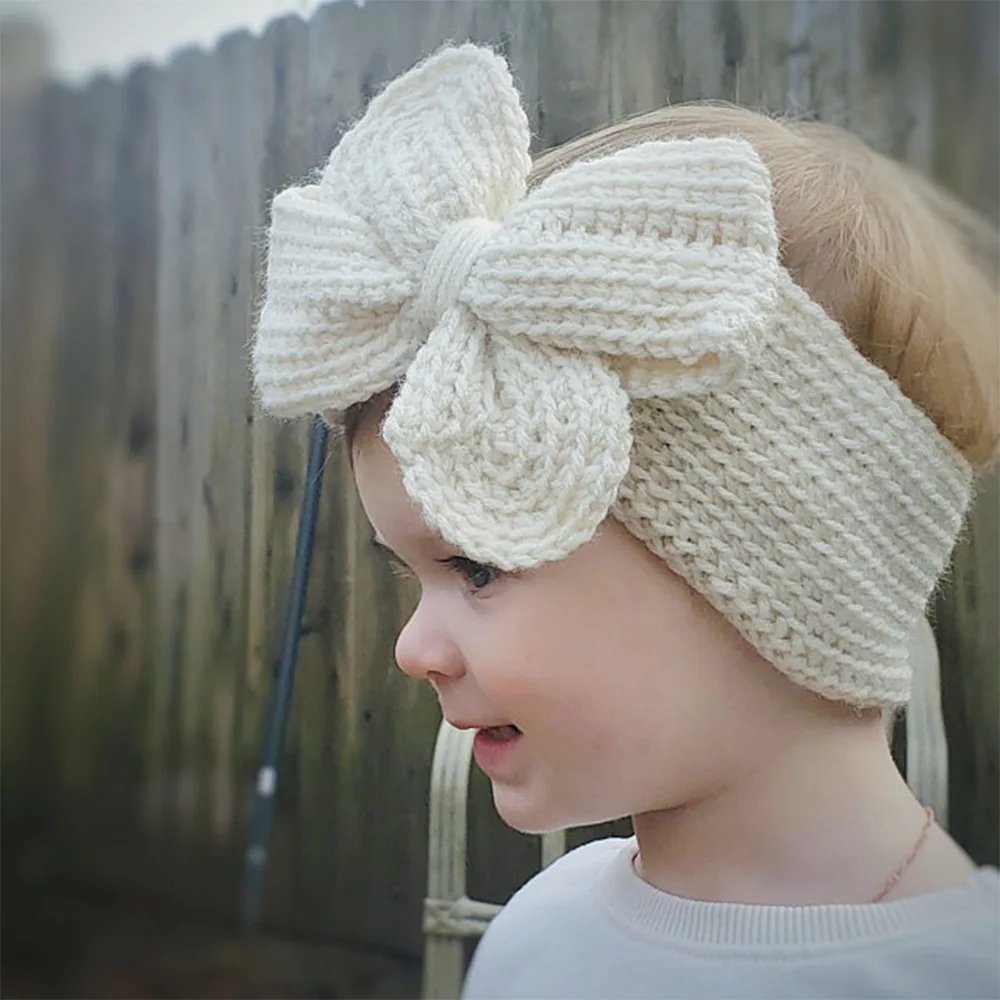 

Baby Girls Bows Knit Headband Kids Turban Headwrap Band Winter Warm Children Bebe Bow knotted Hairband Haarband Hair Accessories