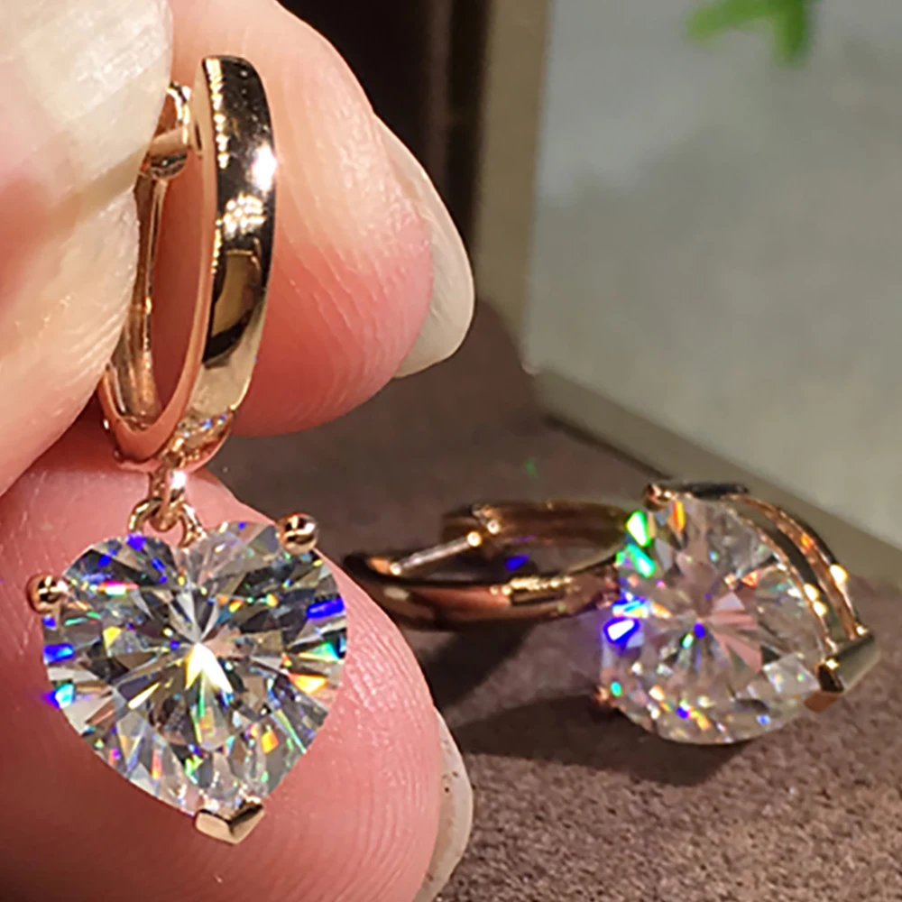 Custom Solid 10K Rose Gold 6 Carat Drop Clip Earrings Women Wedding Anniversary Engagement Each 3 Ct Heart Moissanite Diamond