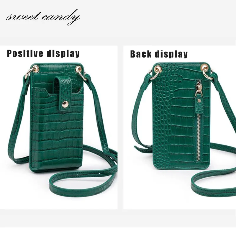 Iphone Pro Max mobile wallet messenger bag fashion crocodile pattern PU mini small bag shoulder bag female mobile phone bag