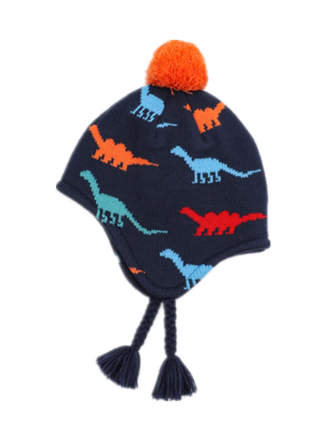 Connectyle Baby Infant  Boys Winter Cartoon Dinosaur Kids Skull Cap Fleece Lined Knit Beanie Hat  Earflap Warm Hats With Pom-Pom