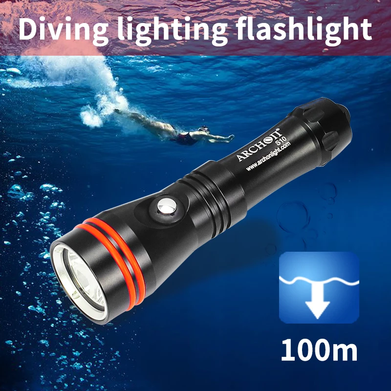 Linterna de buceo S10 de 1200lm, luz subacuática de 100m, iluminación para entrenadores de buceo, linterna de aventura al aire libre, pesca