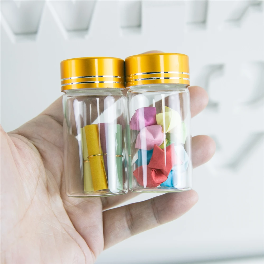 30*60mm 24pcs 25ml Glass Bottles Aluminium Screw Golden Cap Empty Transparent Clear Liquid Gift Container Wishing Bottle Jars