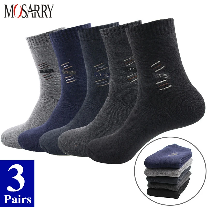 

[3 Pairs] Winter Men Socks Cotton Black Gray Casual Long Socks Business Warm Thick Excellent Quality Breathable Male Sock