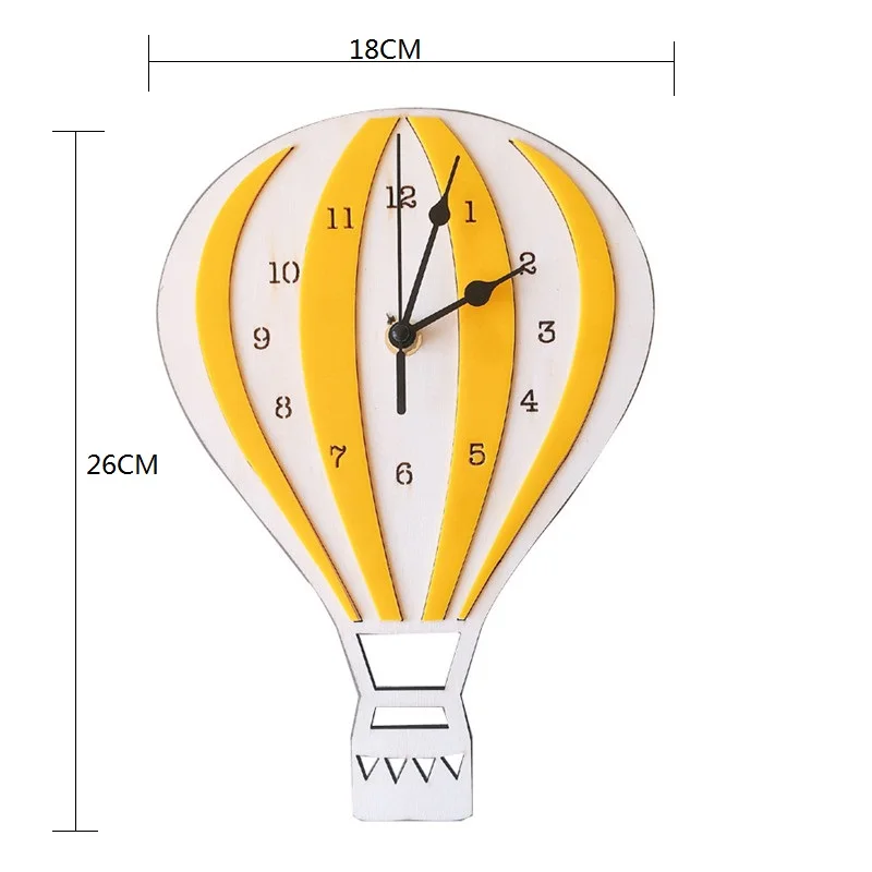 Hot Air Balloon Wall Clock Solid Wood Ins Style Shape Creative Acrylic Hanging Watch 3D Restaurant Living Room Home Decor