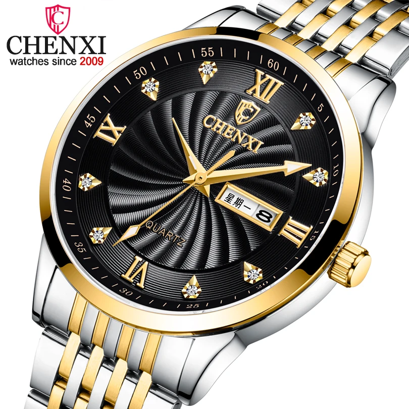 CHENXI-relojes de cuarzo para hombre y mujer, marca de lujo, dorado, de acero, resistente al agua, para mujer, novedad de 2024