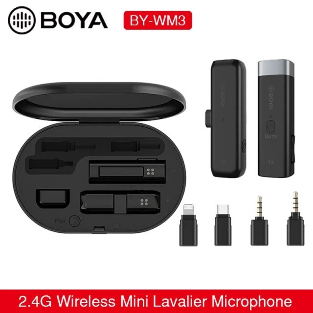 

BOYA BY-WM3 2.4G Wireless Mini Microphone for iPhone Lightning Android Type-C 3.5mm Smartphone DSLR Camera Desktop Laptop PC Mic