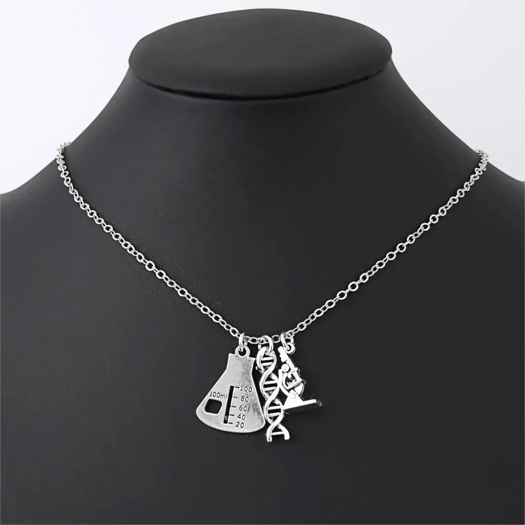 1Pc Chemical Molecule DNA Necklace Biochemistry Molecular Helix Microscope Pendant Collier For Women Gift Jewelry E2706