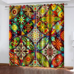 Bohemian Blackout Curtains Bedroom Colorful Window Curtain Living Room Thermal Insulated Boho Drapes Decor(2Panels) Cortina カーテン