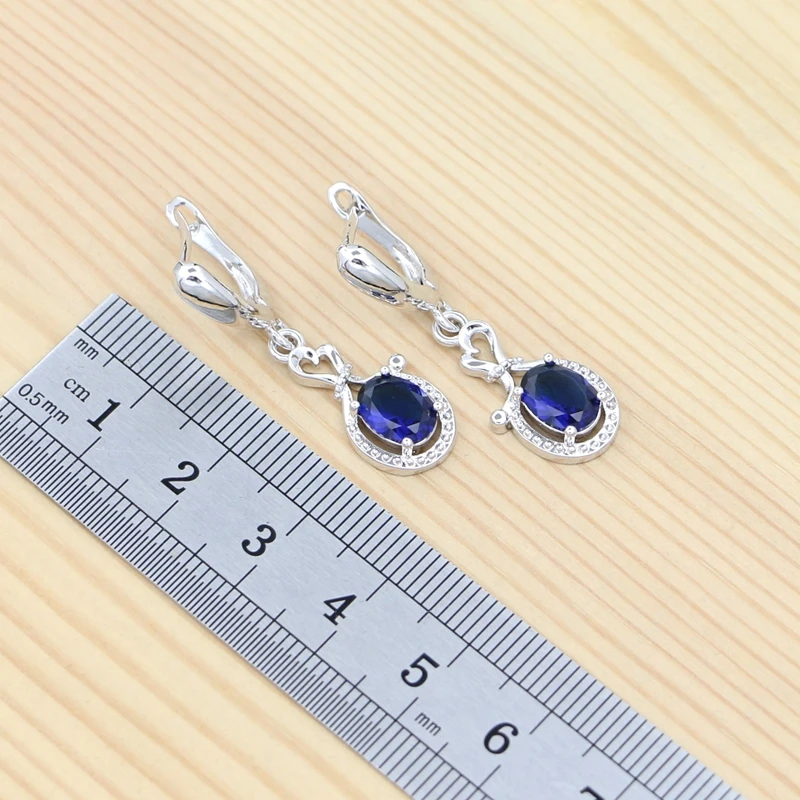 925 Sterling Silver Bridal Jewelry Set Sapphire Ring Earrings Bracelet Necklace Pendant for Women Party Accessories