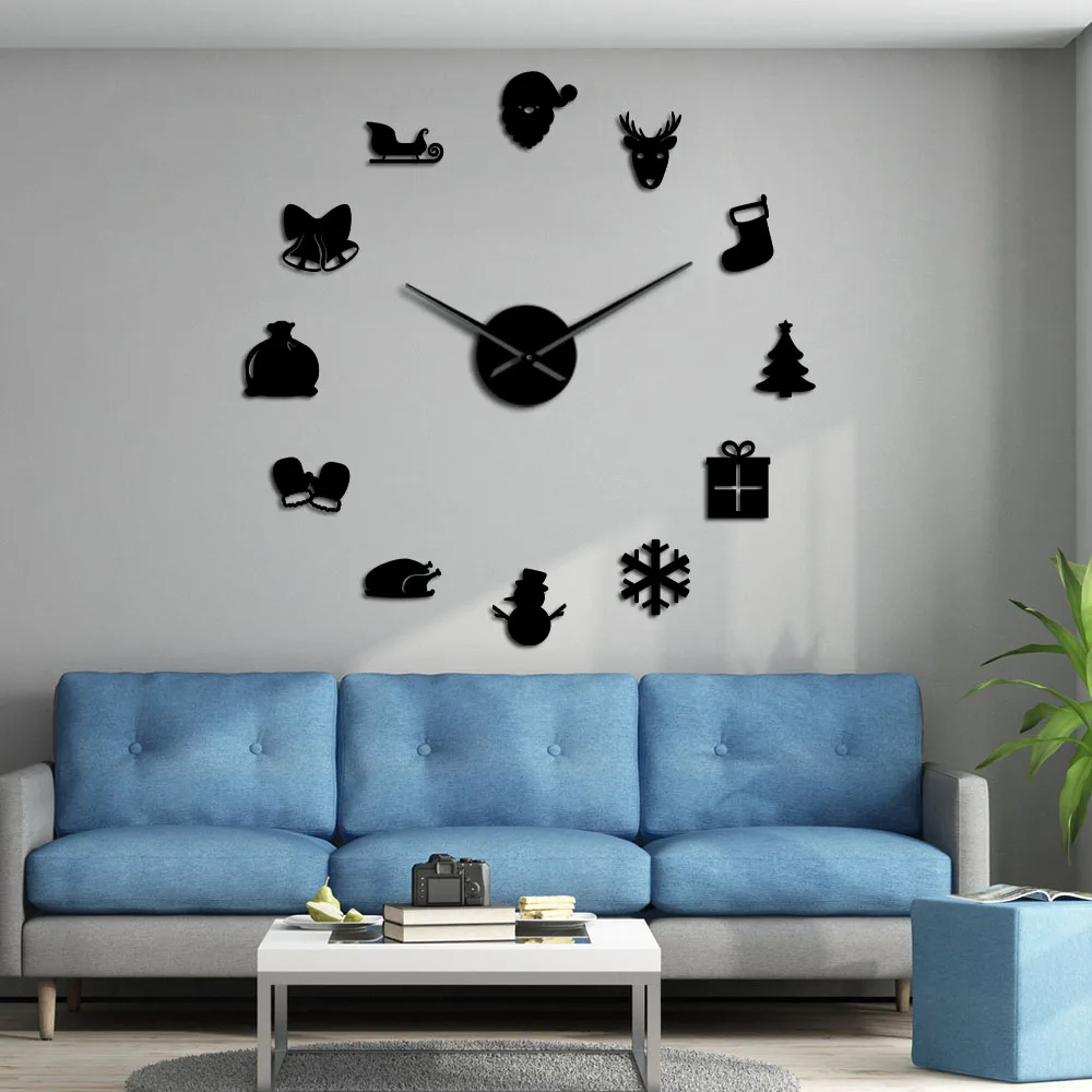 

Thanksgiving Day 3D Large Wall Clock Merry Christmas Elk DIY Watch Turkey Santa Claus Holiday Silent Quartz Hanging Decor