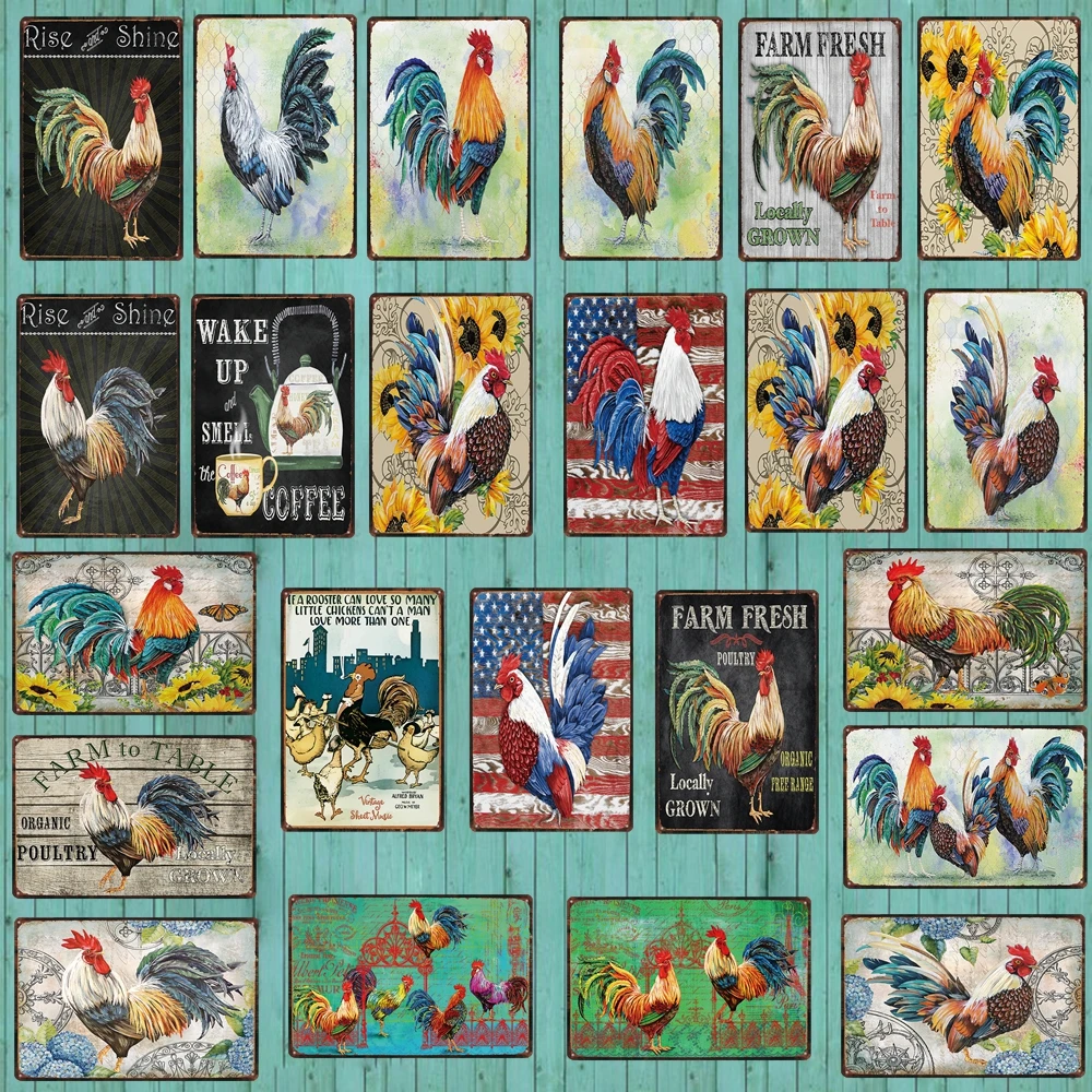 

Rooster Farm American Elements Metal Tin Sign Plaque Vintage Poster For Wall Pub Cafe Shop Home Art Decor Iron Poster DU-4941A