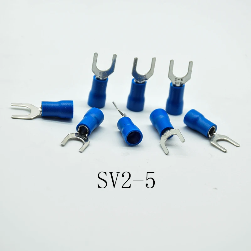 50pcs SV2-3/4/5/6/8 Blue Furcate Cable Wire Connector  Furcate Pre-Insulating Fork Spade AWG Wire Crimp Terminals SV2.5