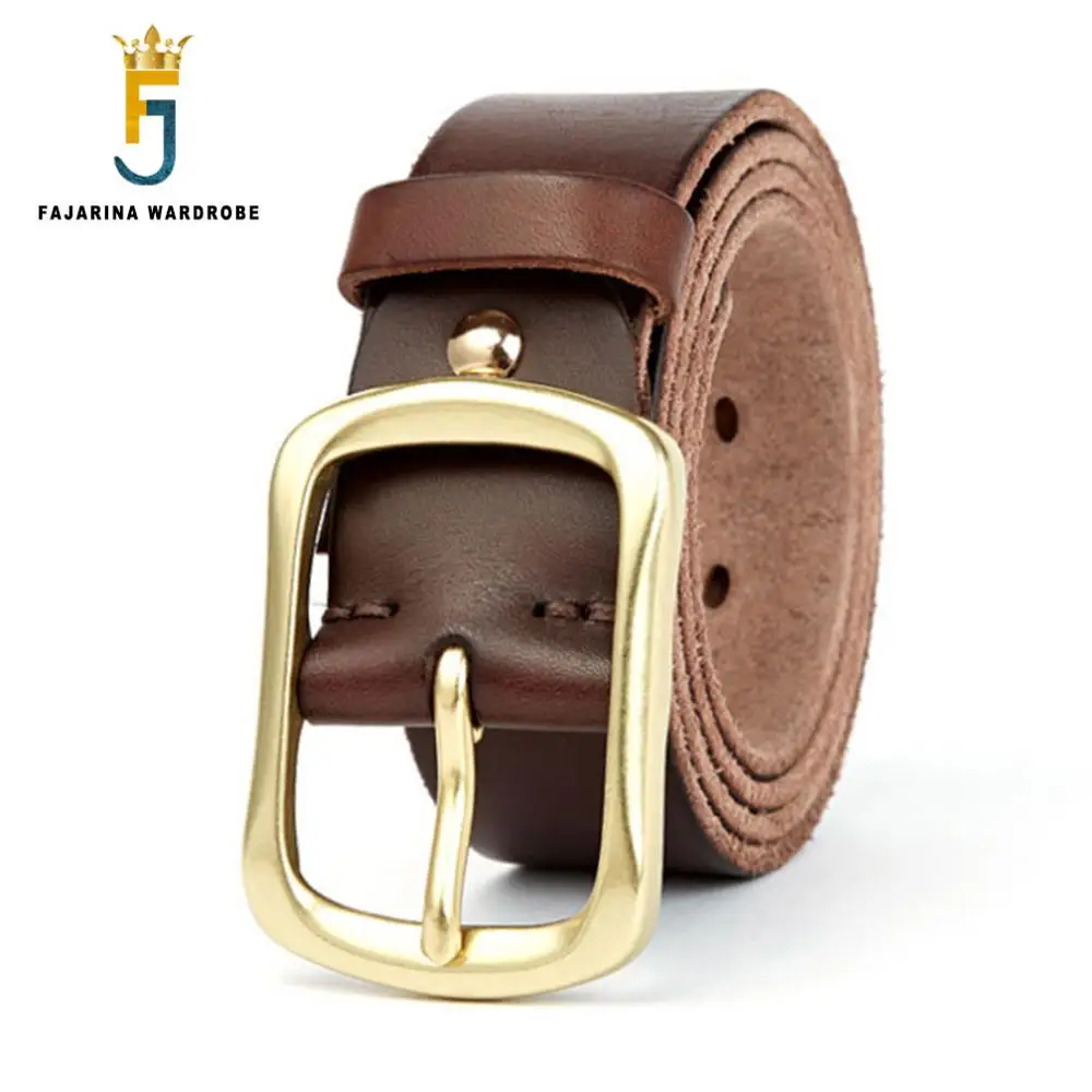 

FAJARINA Mens Top Quality Cow Skin Belts Men‘s Casual 100% Pure Genuine Leather Retro Brass Pin Buckle Belt Men Jeans N17FJ763