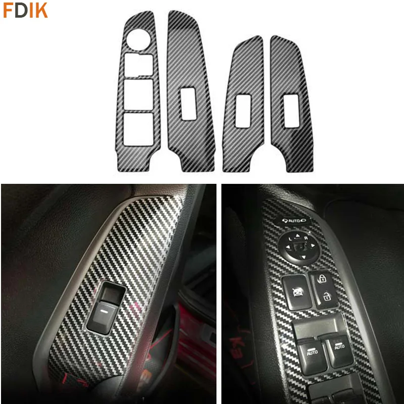 Car Interior Styling Real Carbon Fiber Window Switch Button Cover Trim Frame Panel for Kia K3 2012 2013 2014 2015 2016 2017