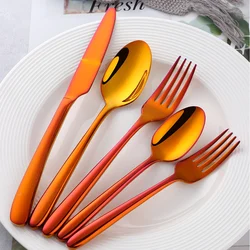 5Pcs/Set Rainbow Western Dinnerware Set Stainless Steel Knife Fork Spoon Rose Gold Cutlery Set Home Kitchen Dinner Tableware