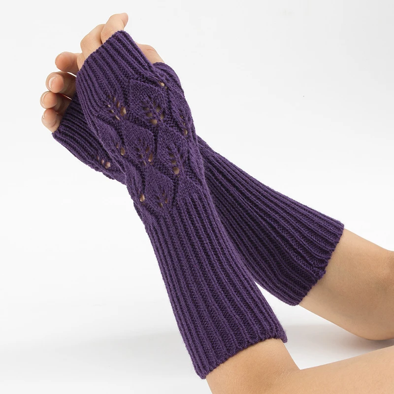 Half Finger Knitted Gloves Female Jacquard Leaves Fashion  Fingerless Knitting Gloves Writing Warm Arm Sleeve Unisex G-29