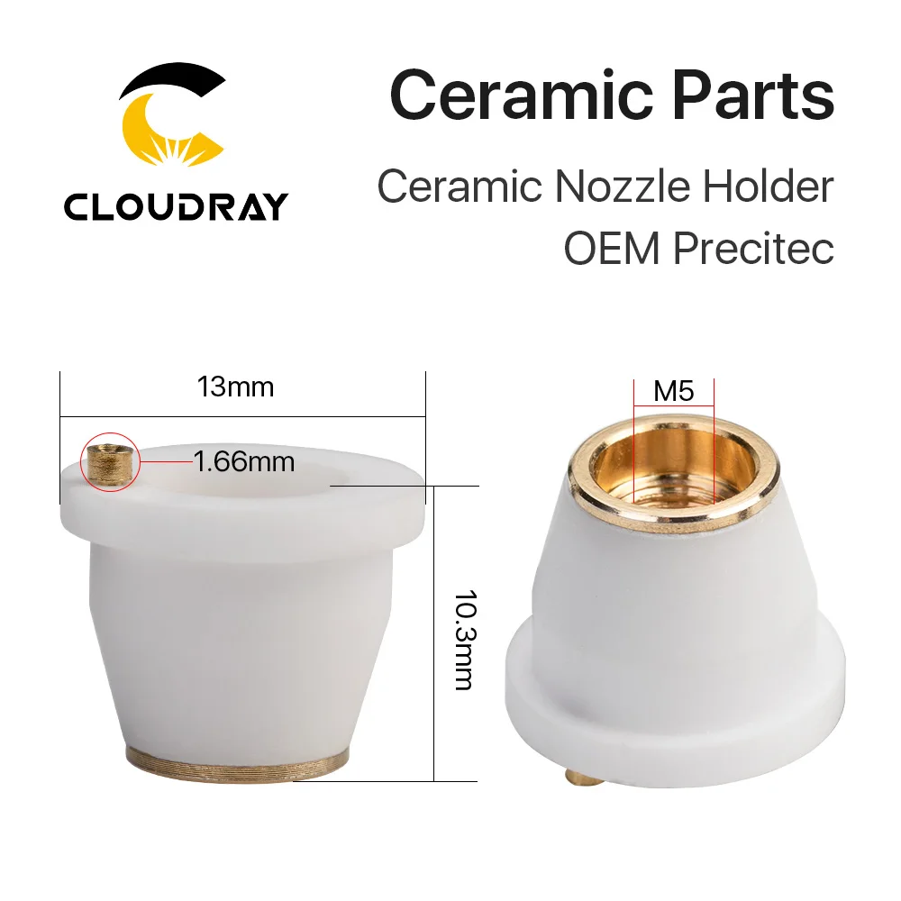 

Cloudray Laser Ceramic Parts 3D Nozzle Holder Ceramic Part M5 13mm Diameter 0-5kW for Mini 3D Precitec Laser Head