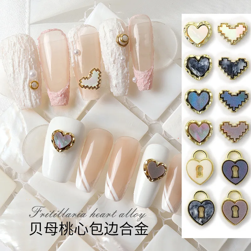 10Pcs Heart Shaped Nail Art 3D Decals Glitter Nail Charms For Acrylic Nails Decoration Manicure Alloy DIY Jewelry Gem Stones