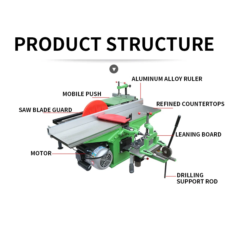 Desktop multi-function wooden bar machine tool, mechanical electric planer, planer, planer, table saw, optional mobile sliding