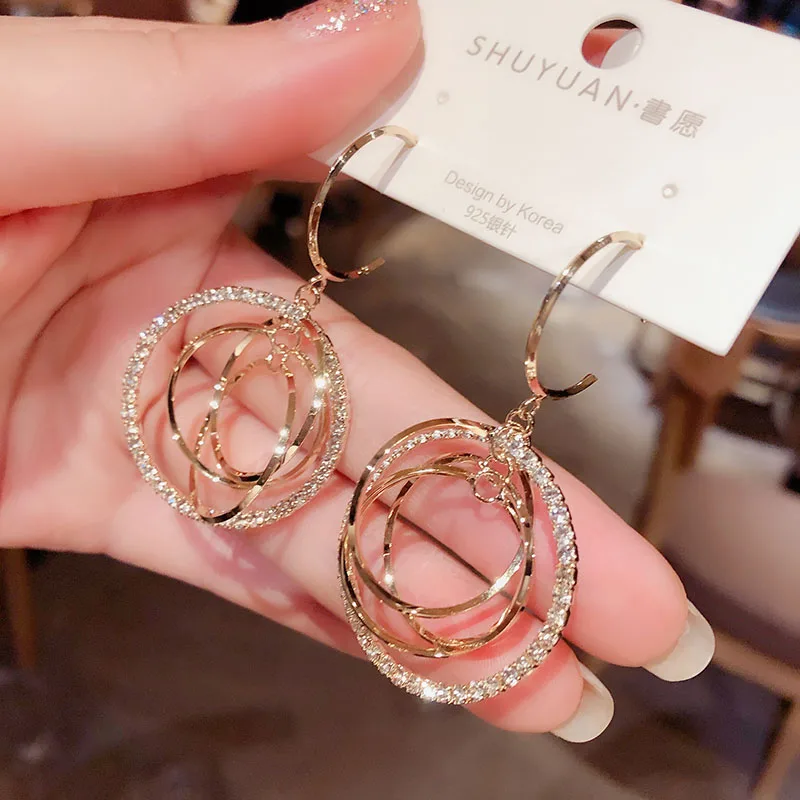 Women's Geometric Drop Earrings 2021 New Round Pendant Earrings Party Jewelry Gift Golden Fashion Trend Fashion Stud Earrings image 3