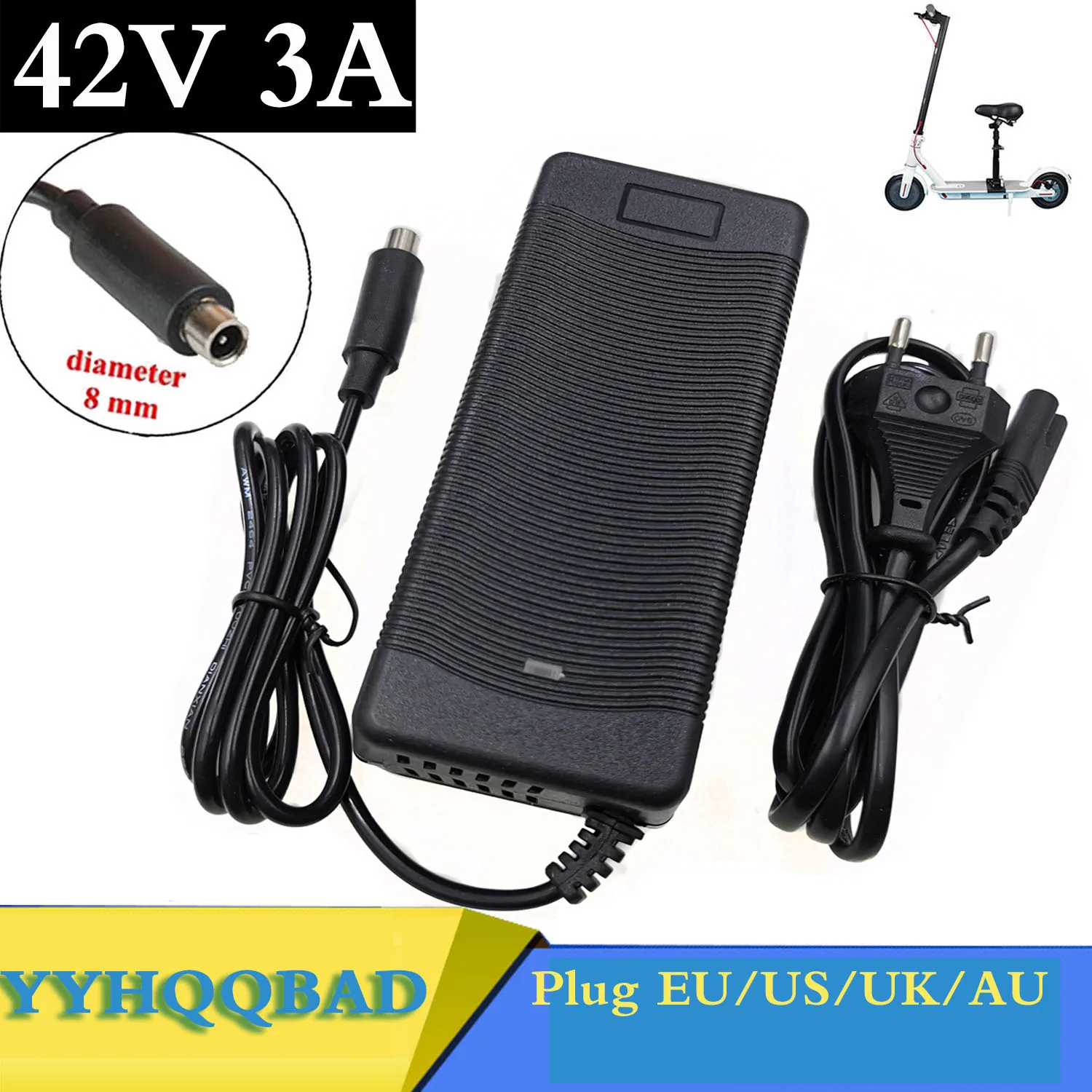 42V 3A  Charger For 36V 10S 18650 Battery Pack with RCA 8MM Connector