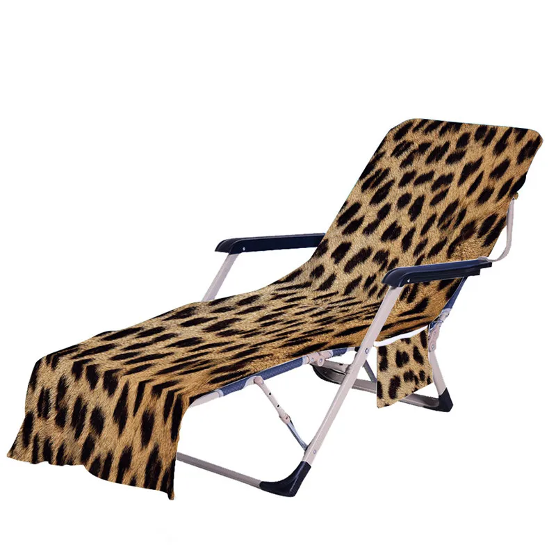 Leopard Microfiber Beach Chair Towel Covers With Pocket for Swim Pool Outdoor Sunbathing Summer Holiday Beach Lounger Chair Mat