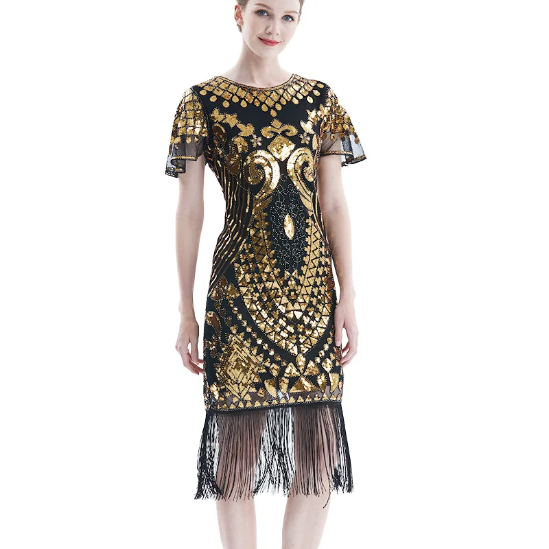 

S-XXXL 1920s Vintage Sequin Cocktail Party Fringed Dress 20s Great Gatsby Flapper Dress Gabster Fancy Costumes Latin Dance Dress