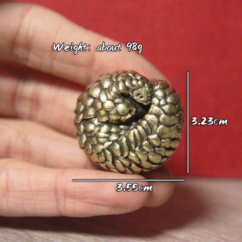 Solid Brass Spherical Pangolin Figurine Miniature Vintage Metal Animal Statue Home Decoration Accessories Desktop Ornament Craft