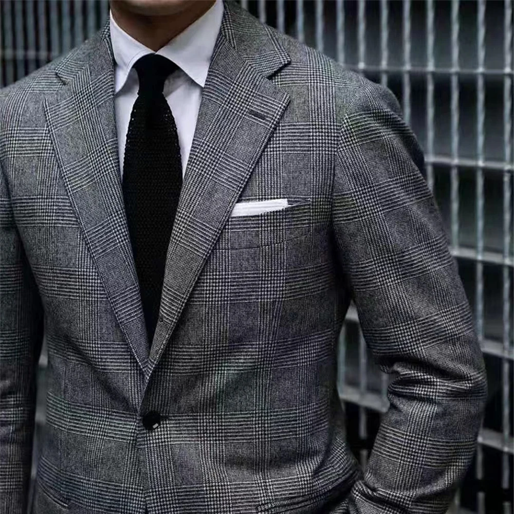 Luxury 100% Wool Super 120 Pure Wool Suits Tailor Made Suits Grey Glen Check Suits Custom Made Suits Custom Tailored Suits Plaid