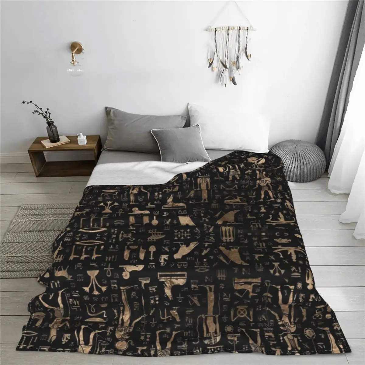 Ancient Egyptian Gods And Hieroglyphs Blanket Cover Flannel Egypt Lightweight Thin Throw Blankets for Airplane Travel Bedspread