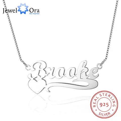 JewelOra DIY 925 Sterling Silver Name Necklace Personalized Heart Necklaces & Pendants Best Lovers Gift With Box Chain
