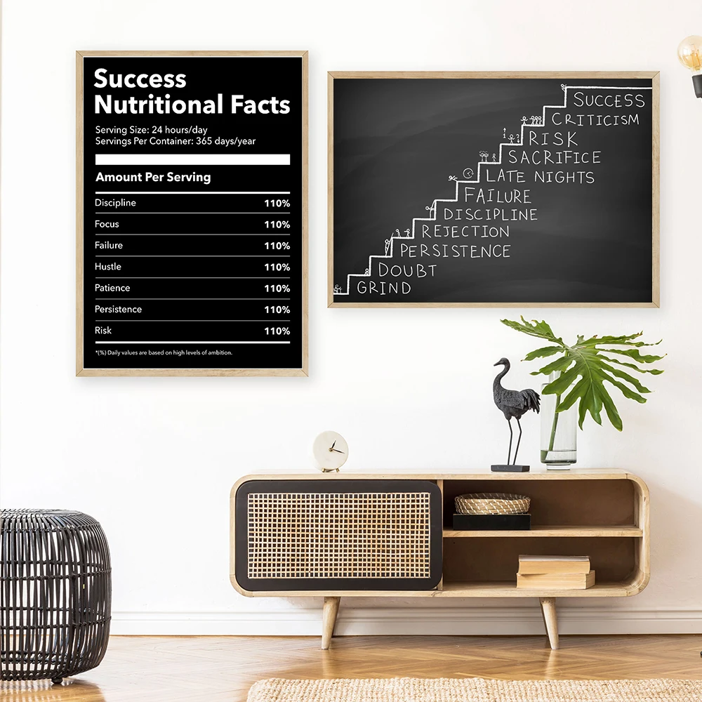 Success Steps Black Motivational Posters Prints Office Decor Modern Art Entrepreneur Motivation Canvas Painting Wall Pictures