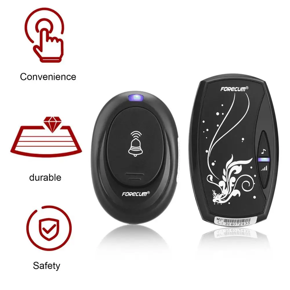 Digital Wireless Waterproof Doorbell 36 Sounds Chimes 1 To 1 Receiver Plug-in Type Doorbell Black Fashion Home Door Bells