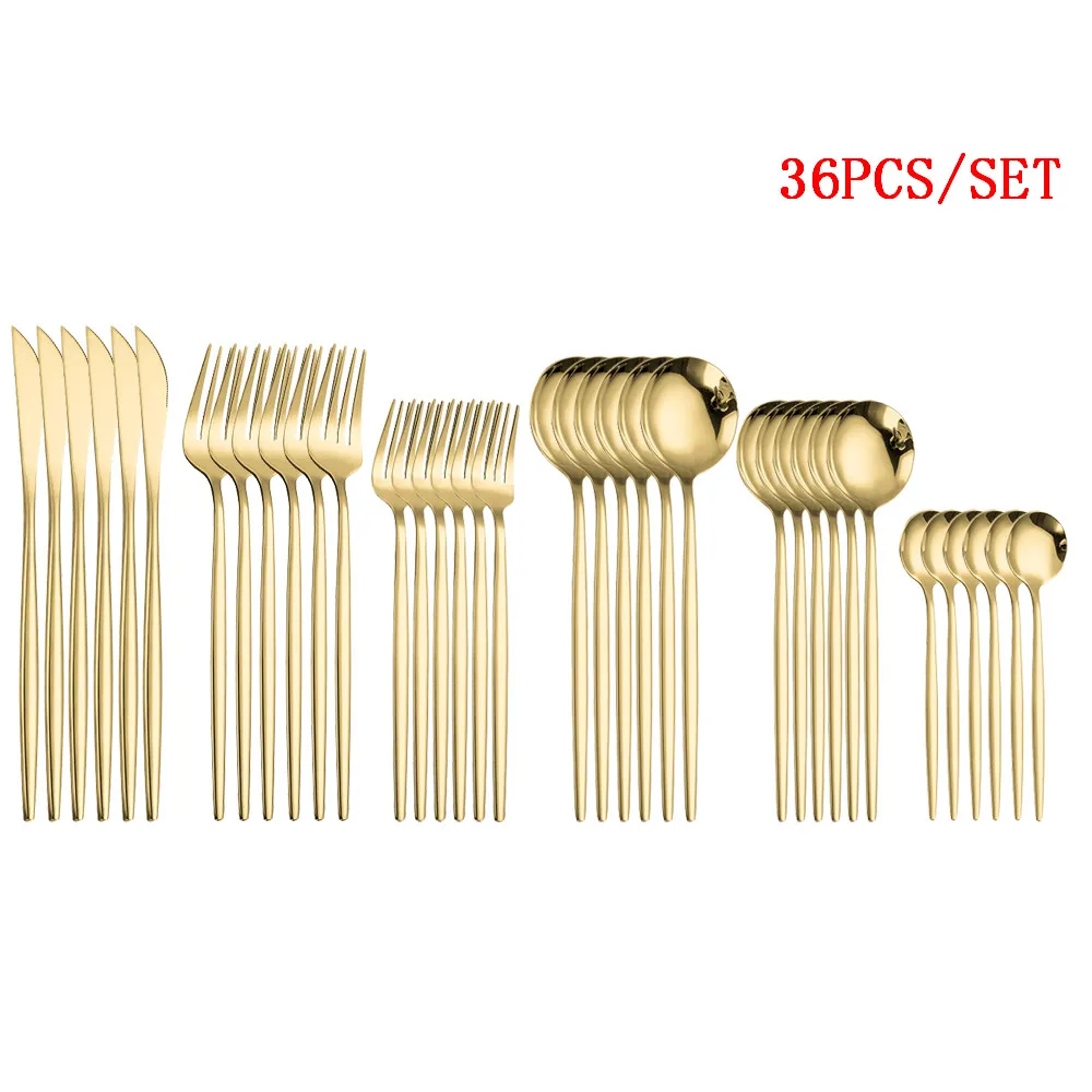 Tableware Gold Cutlery Set 36 Piece Fork Spoon Flatware Cutelry Set Stainless Steel Gold Dinner Dessert Fork Knife Tea Spoon Set