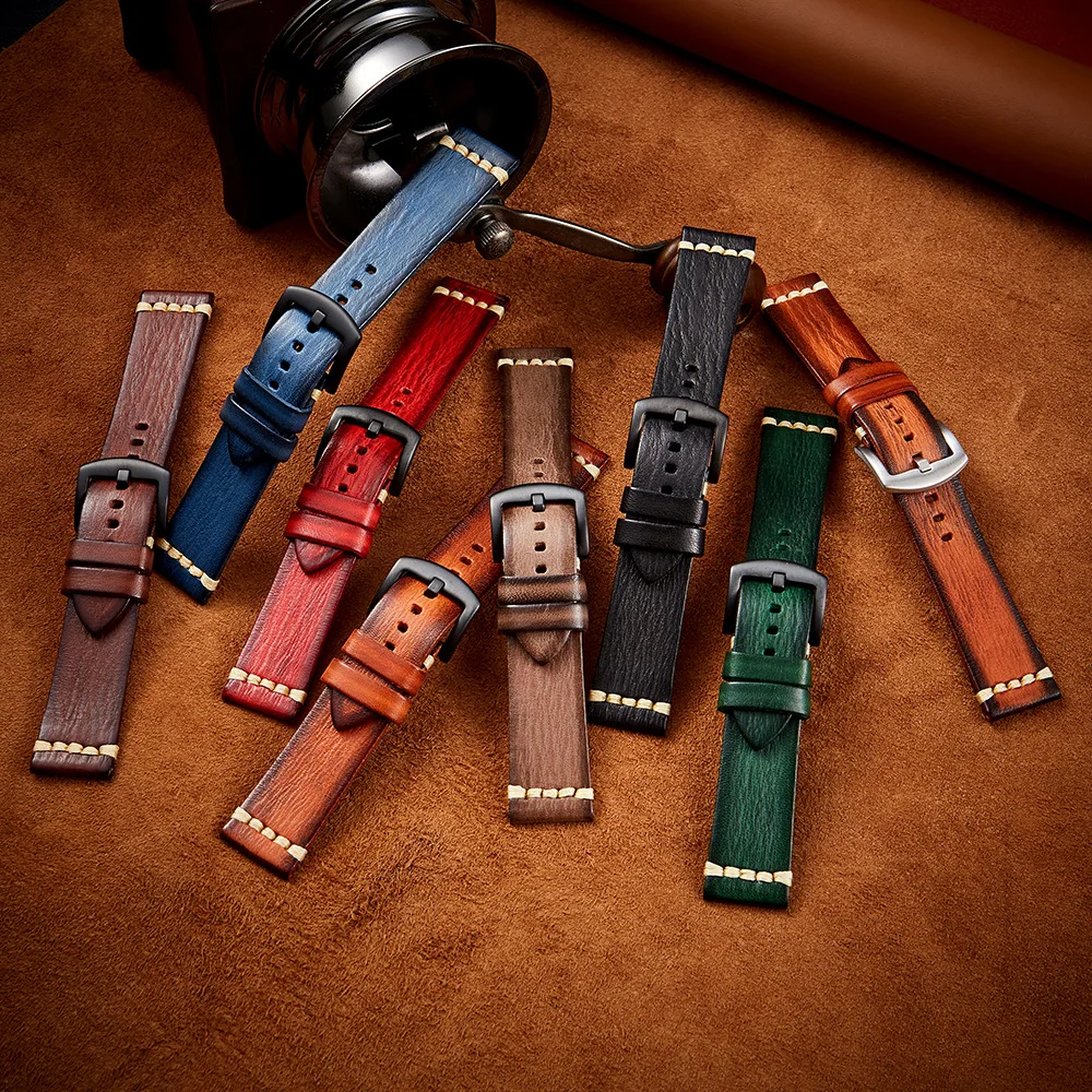 Leather watch strap Cowhide watchbands 20mm 22mm 24mm watch bands Hand-polished personality strap UTHAI G19