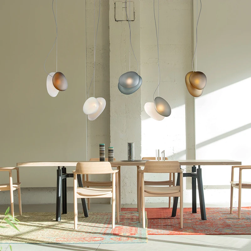 Nordic Pebble Style Dual Sides Matte Frosted Glass Shade LED Pendant Lights Cord Hanging Droplights for Dining Room Club