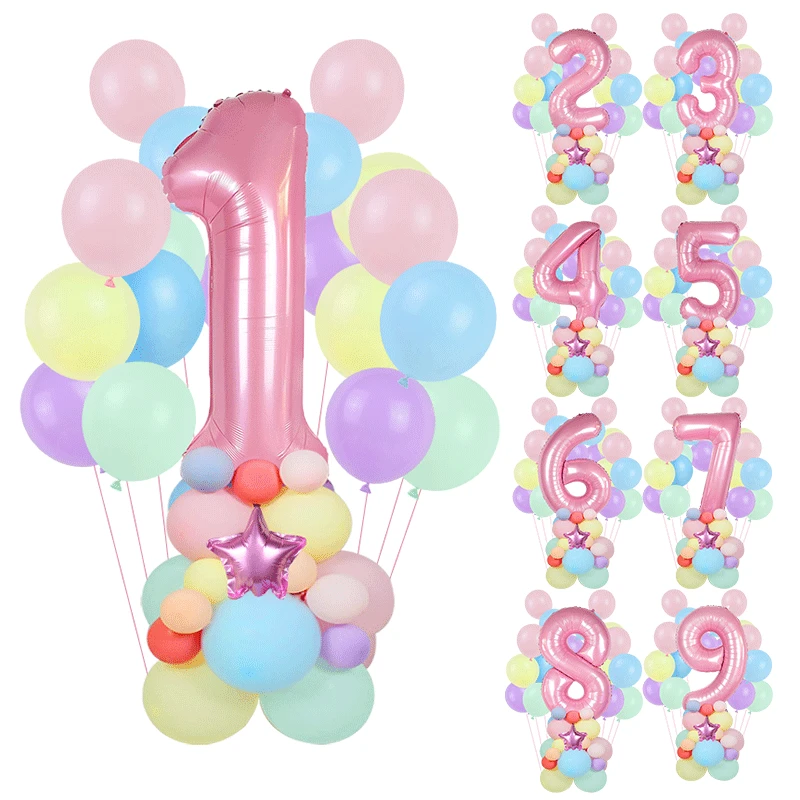 

102Pcs/set Birthday Party Decoration Macaron Pink 40inch Foil Number Balloon Baby Shower Wedding Helium Globos Supplies