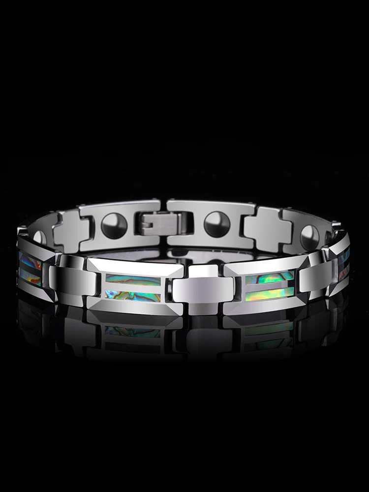 

New Stunning 10mm Width Tungsten Links Bracelets for Men High Polished Inlay Color Shells and Magnetic Stones Length 20.5cm