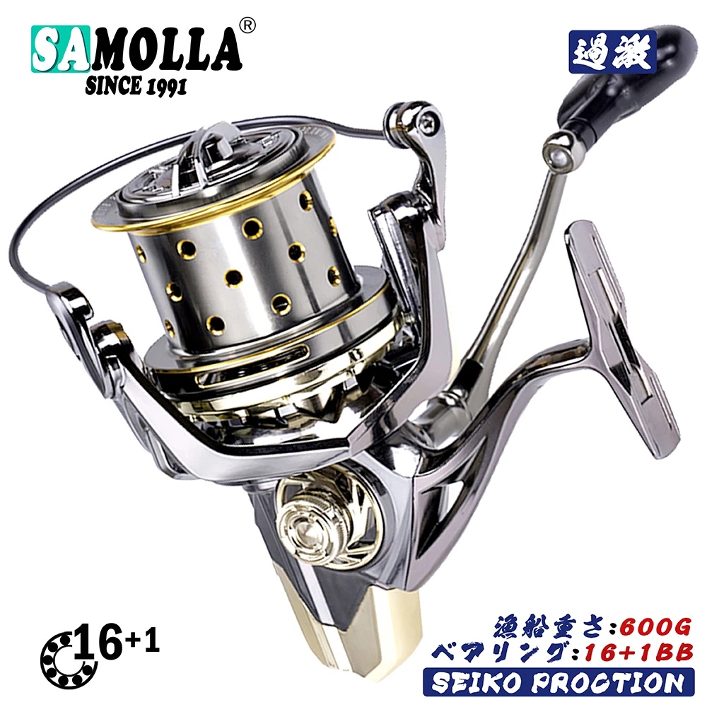 Big Sea Fishing Reel Full Metal Spinning Reels Carp 16+1BB Carretel Peche De La Carpe Fish Weight 600g Moulinet Peche En Mer