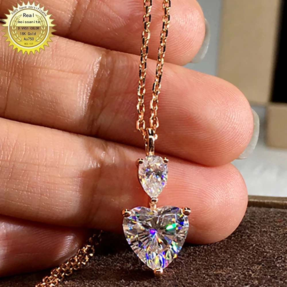 

14K Au585 Gold Women Pendant Necklaces Moissanite Diamonds Heart Water Drop Wedding Party Engagement Anniversary Present Trendy