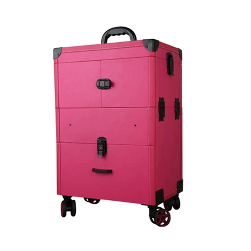 Professional Trolley Makeup Beauty Artist Luggage Case Luxury Cosmetic Box Large Capacity Suitcae With Mirror Embroidery Toolbox