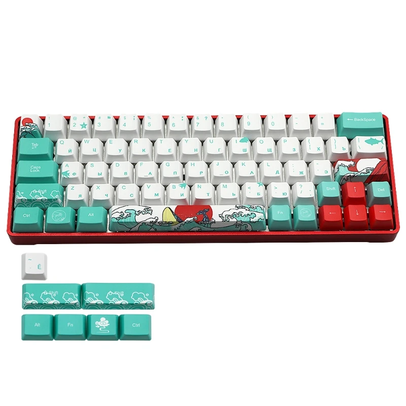 Russian 71 Keys Sea Coral Ukiyo-e Keycap Dye Sublimation OEM Mechanical Keyboard Keycap For GH60 XD64 DZ60 GK61 GK64