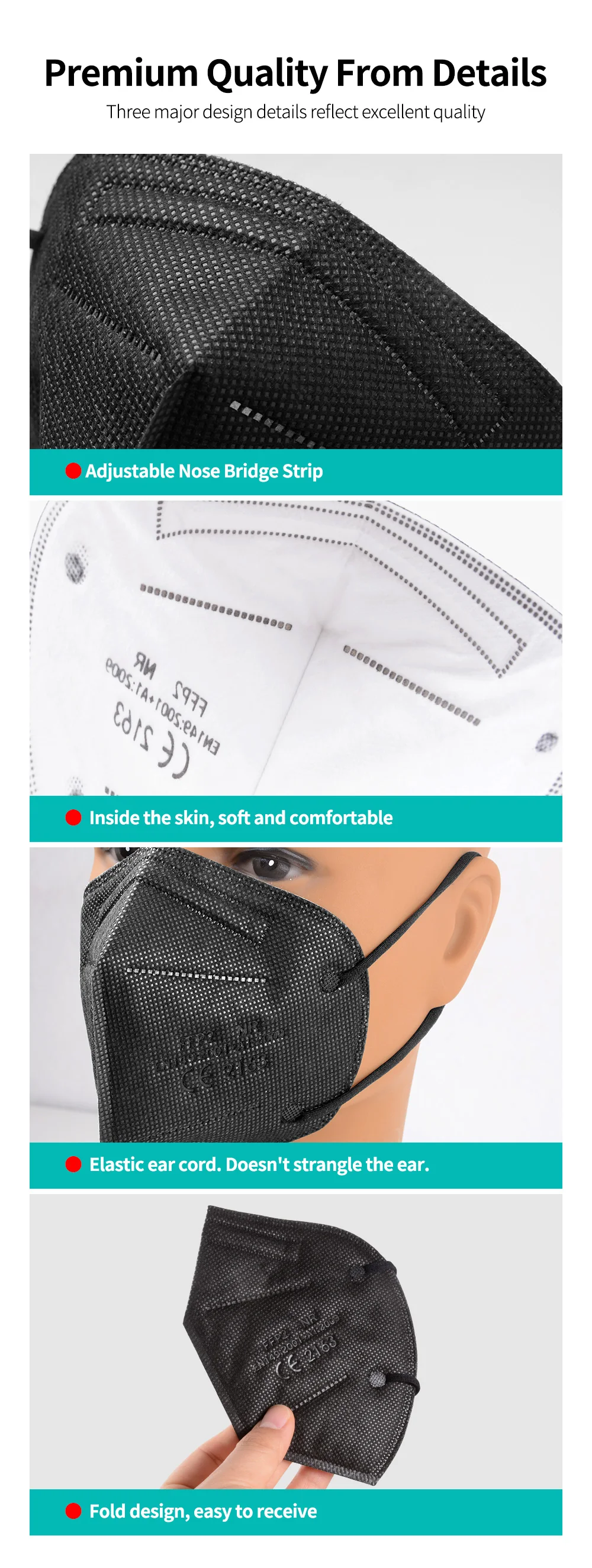 10pcs FFP2 Mask CE Approve KN95 Masks Melt-blown 95% Filtering Adult Multi-colors Black Pink Blue Bag Pack FFP2 NR EU